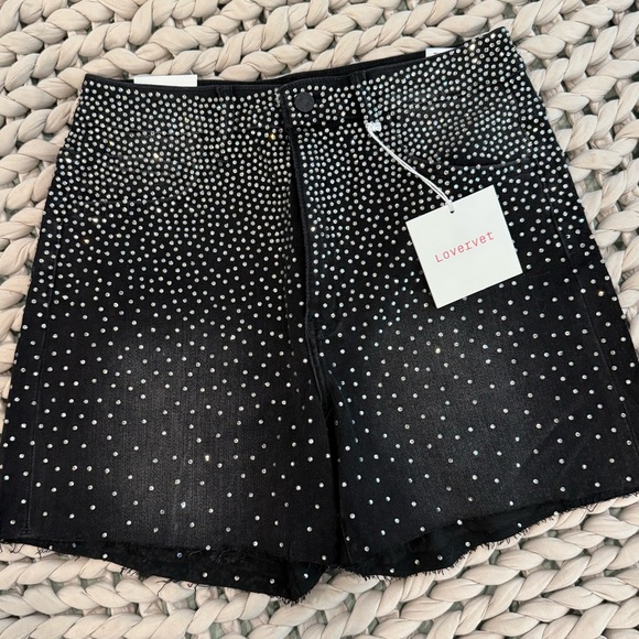 High-Waisted Black Rhinestone Studded Sparkly Women's Shorts - Concert Ready! - Picture 1 of 7